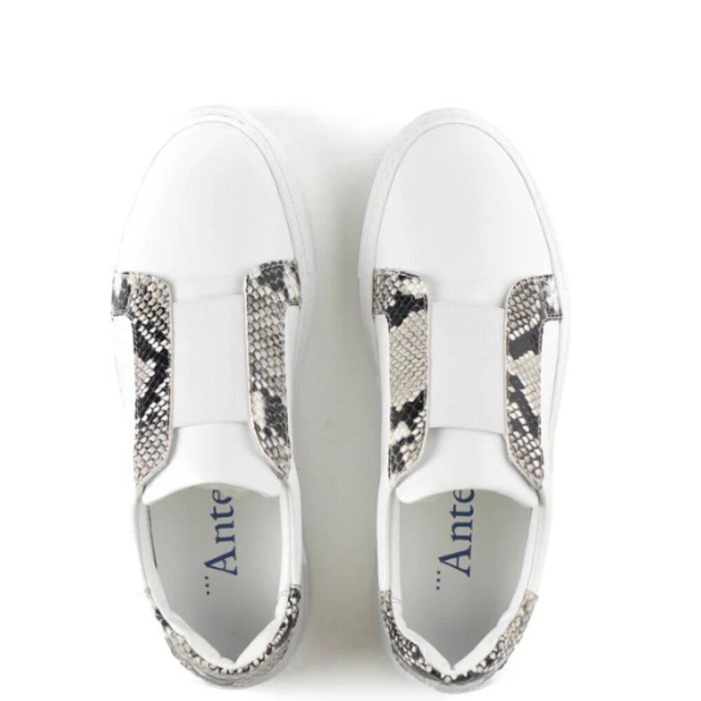 Designer Italian luxury sneaks with snake print trim Handmade NWT SS2025